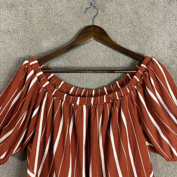 Anthropologie Elodie Top Womens Medium M Terra Cota Striped Off Shoulder Blouse‎ - Picture 4 of 12